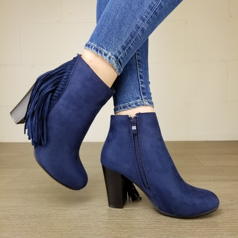 Navy Vegan Suede Apache Tassels Boots - Picture 5 of 7